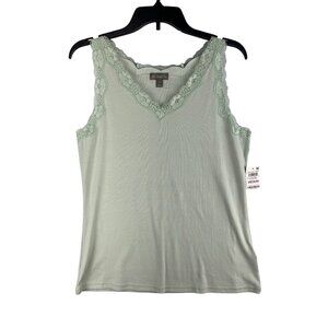 Style & Co. Womens Sz Medium Scallop Tank Top Enchant Mint Lace Trim SMALL FLAW
